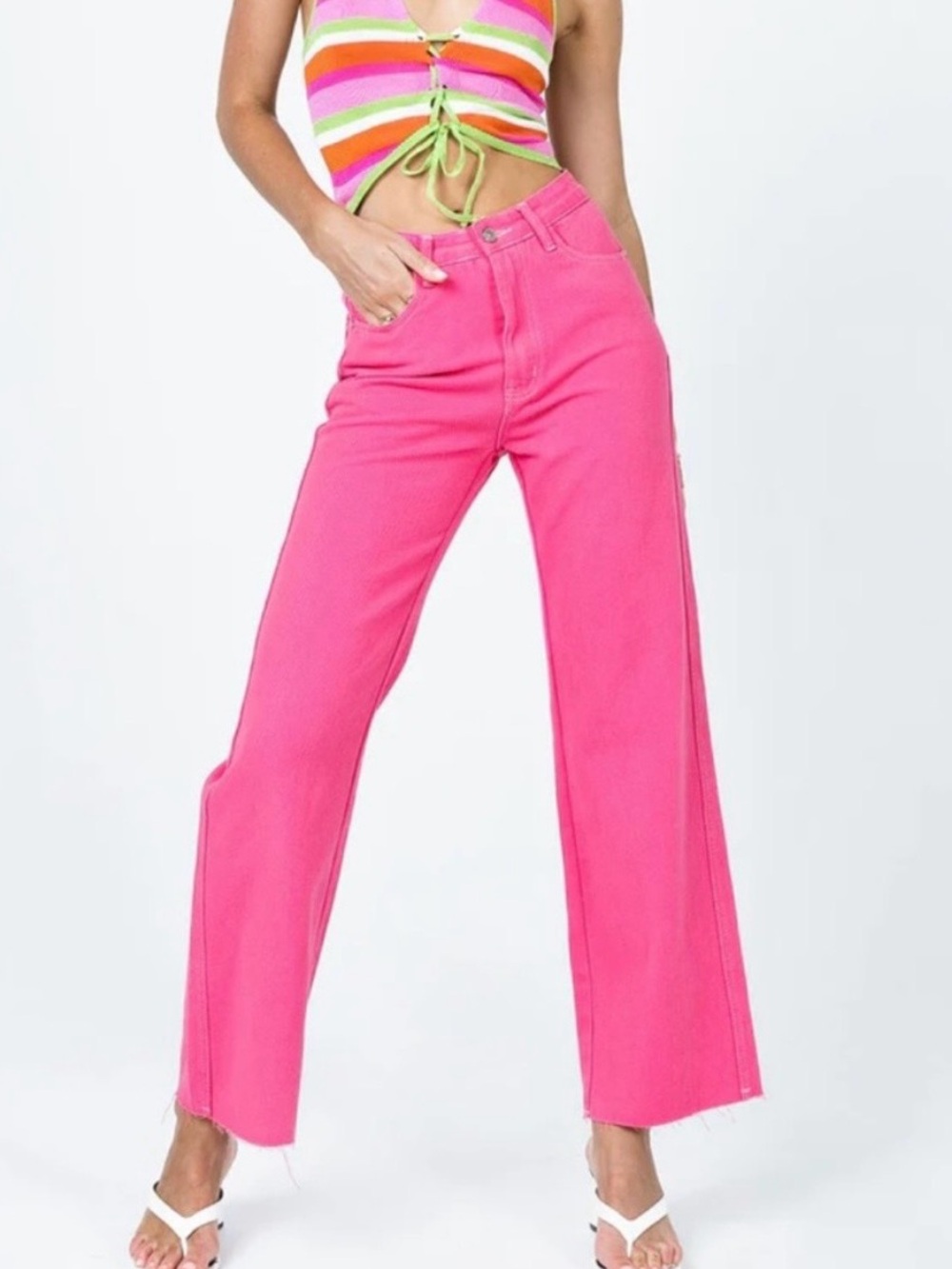 High-Rise Straight Leg Jeans in Hot Pink